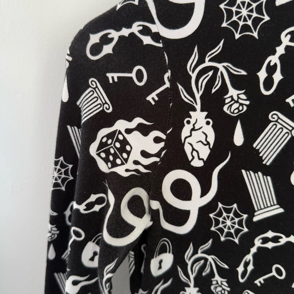 Nooworks‎ Small Ursula Mini Dress Odin Fit Flare Black White Novelty Long Sleeve - Picture 3 of 9